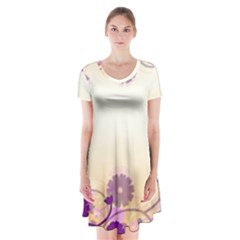 Floral Background Short Sleeve V-neck Flare Dress by Amaryn4rt