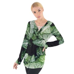 Green Leaves Nature Pattern Plant Women s Tie Up Tee by Amaryn4rt