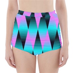 Shiny Decorative Geometric Aqua High-waisted Bikini Bottoms by Amaryn4rt