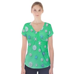Snowflakes Winter Christmas Overlay Short Sleeve Front Detail Top