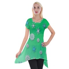 Snowflakes Winter Christmas Overlay Short Sleeve Side Drop Tunic by Amaryn4rt