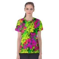 Flowers Chaos In Green, Yellow And Pinks Women s Cotton Tee