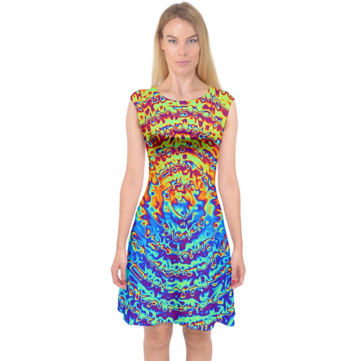 Background Color Game Pattern Capsleeve Midi Dress