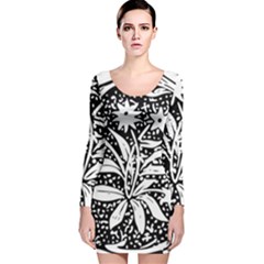 Decoration Pattern Design Flower Long Sleeve Velvet Bodycon Dress