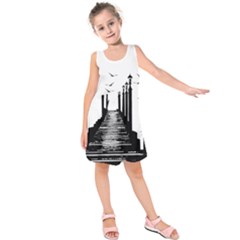 The Pier The Seagulls Sea Graphics Kids  Sleeveless Dress by Amaryn4rt