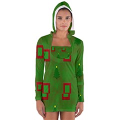 Christmas Trees And Boxes Background Women s Long Sleeve Hooded T-shirt