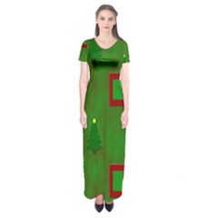 Christmas Trees And Boxes Background Short Sleeve Maxi Dress