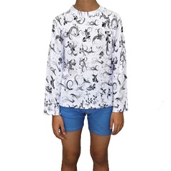 Flower Floral Black Leaf Kids  Long Sleeve Swimwear