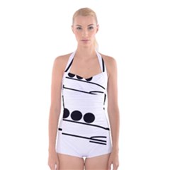 Bobsleigh Pictogram Boyleg Halter Swimsuit 