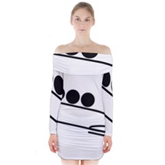 Bobsleigh Pictogram Long Sleeve Off Shoulder Dress