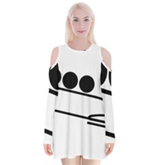 Bobsleigh Pictogram Velvet Long Sleeve Shoulder Cutout Dress