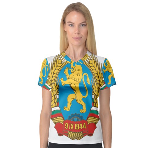 Coat Of Arms Of Bulgaria (1948-1968) Women s V-neck Sport Mesh Tee by abbeyz71
