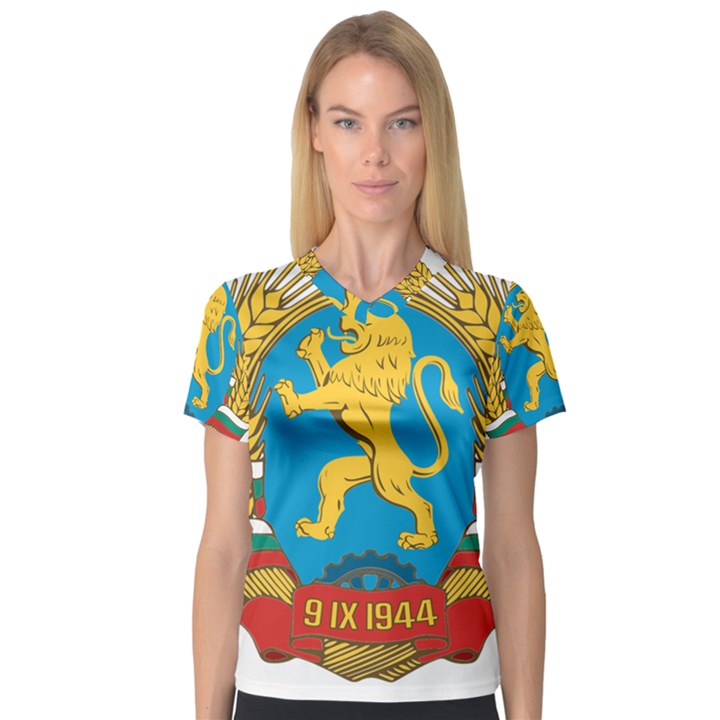 Coat of Arms of Bulgaria (1948-1968) Women s V-Neck Sport Mesh Tee