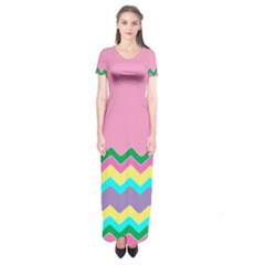 Easter Chevron Pattern Stripes Short Sleeve Maxi Dress by Nexatart