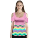Easter Chevron Pattern Stripes Butterfly Sleeve Cutout Tee  View1