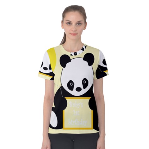 First Birthday Panda Card Women s Cotton Tee by Nexatart