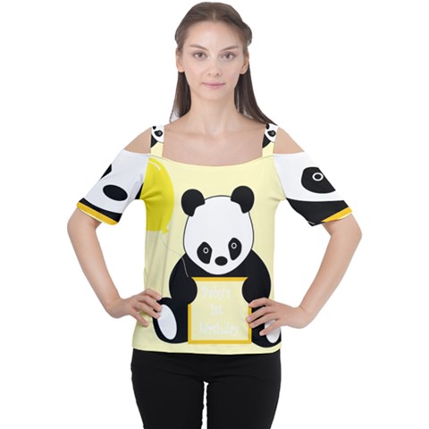 First Birthday Panda Card Women s Cutout Shoulder Tee by Nexatart