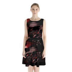 Fractal Mathematics Abstract Sleeveless Chiffon Waist Tie Dress