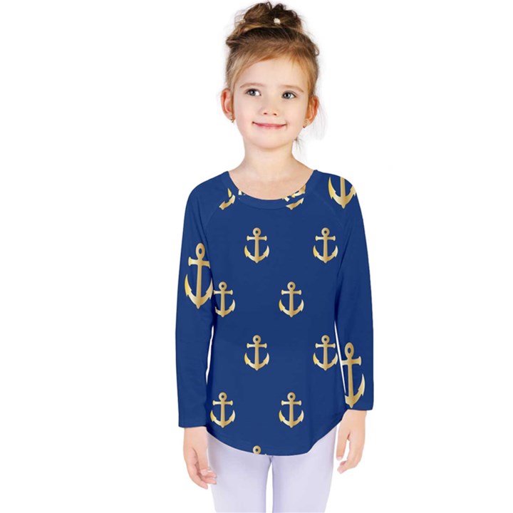 Gold Anchors Background Kids  Long Sleeve Tee