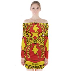 State Seal Of Myanmar Long Sleeve Off Shoulder Dress