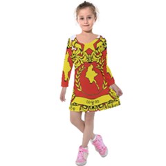 State Seal Of Myanmar Kids  Long Sleeve Velvet Dress