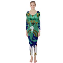 Burma Green Peacock National Symbol  Long Sleeve Catsuit by abbeyz71