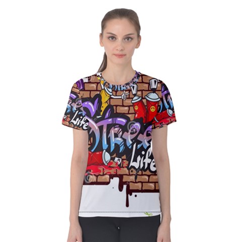 Graffiti Word Characters Composition Decorative Urban World Youth Street Life Art Spraycan Drippy Bl Women s Cotton Tee by Foxymomma