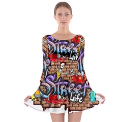 Graffiti Word Characters Composition Decorative Urban World Youth Street Life Art Spraycan Drippy Bl Long Sleeve Skater Dress by Foxymomma