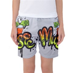 Graffiti Word Character Print Spray Can Element Player Music Notes Drippy Font Text Sample Grunge Ve Women s Basketball Shorts by Foxymomma