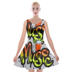 Graffiti Word Character Print Spray Can Element Player Music Notes Drippy Font Text Sample Grunge Ve Velvet Skater Dress by Foxymomma