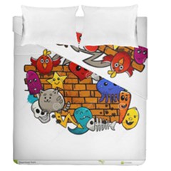 Graffiti Characters Flat Color Concept Cartoon Animals Fruit Abstract Around Brick Wall Vector Illus Duvet Cover Double Side (queen Size) by Foxymomma