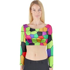 Stained Glass Abstract Background Long Sleeve Crop Top by Nexatart