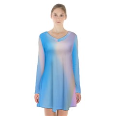Twist Blue Pink Mauve Background Long Sleeve Velvet V-neck Dress