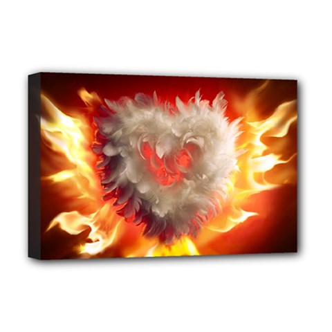 Arts Fire Valentines Day Heart Love Flames Heart Deluxe Canvas 18  X 12   by Nexatart