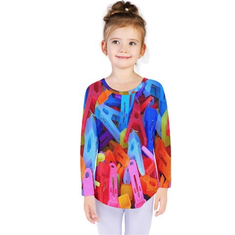 Clothespins Colorful Laundry Jam Pattern Kids  Long Sleeve Tee by Nexatart