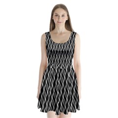 Elegant Black And White Pattern Split Back Mini Dress  by Valentinaart