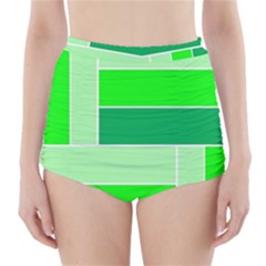 Green Shades Geometric Quad High-waisted Bikini Bottoms by Nexatart