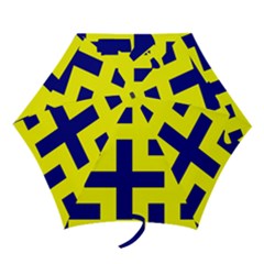 Pattern Blue Yellow Crosses Plus Style Bright Mini Folding Umbrellas by Nexatart