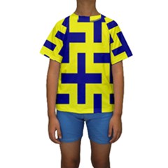 Pattern Blue Yellow Crosses Plus Style Bright Kids  Short Sleeve Swimwear by Nexatart