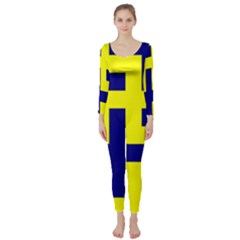 Pattern Blue Yellow Crosses Plus Style Bright Long Sleeve Catsuit by Nexatart