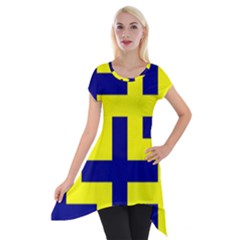 Pattern Blue Yellow Crosses Plus Style Bright Short Sleeve Side Drop Tunic by Nexatart