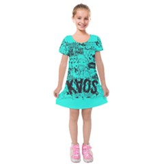 Typography Illustration Chaos Kids  Short Sleeve Velvet Dress by Nexatart