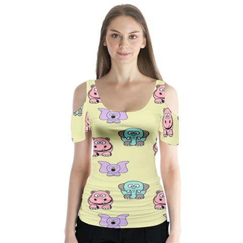 Animals Pastel Children Colorful Butterfly Sleeve Cutout Tee  by Nexatart