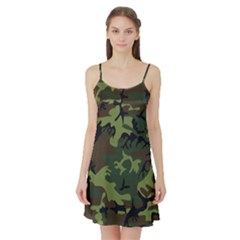 Camouflage Green Brown Black Satin Night Slip by Nexatart