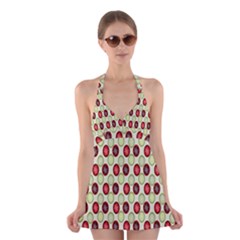 Christmas Pattern Halter Swimsuit Dress