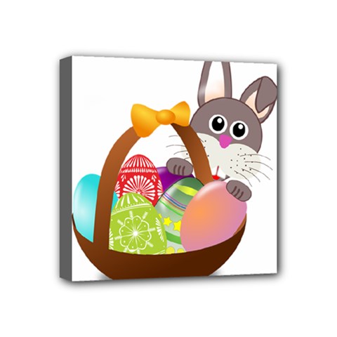 Easter Bunny Eggs Nest Basket Mini Canvas 4  X 4  by Nexatart