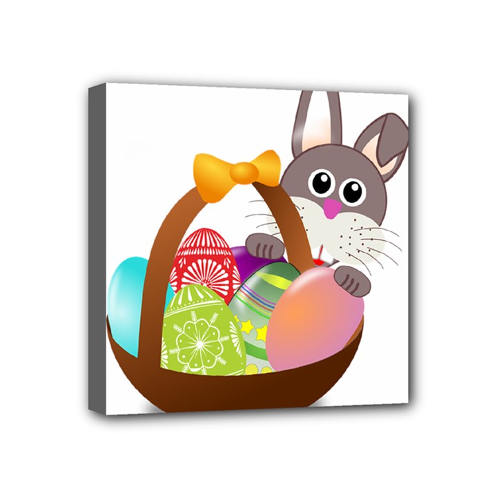 Easter Bunny Eggs Nest Basket Mini Canvas 4  x 4 