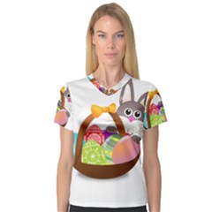 Easter Bunny Eggs Nest Basket Women s V-neck Sport Mesh Tee