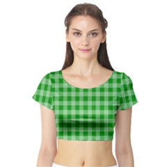 Gingham Background Fabric Texture Short Sleeve Crop Top (tight Fit) by Nexatart