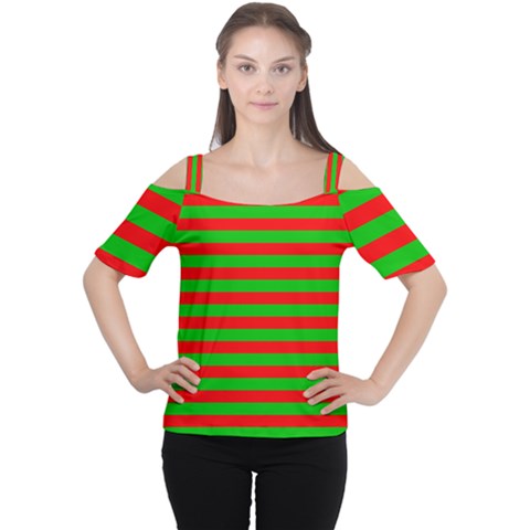 Pattern Lines Red Green Women s Cutout Shoulder Tee by Nexatart